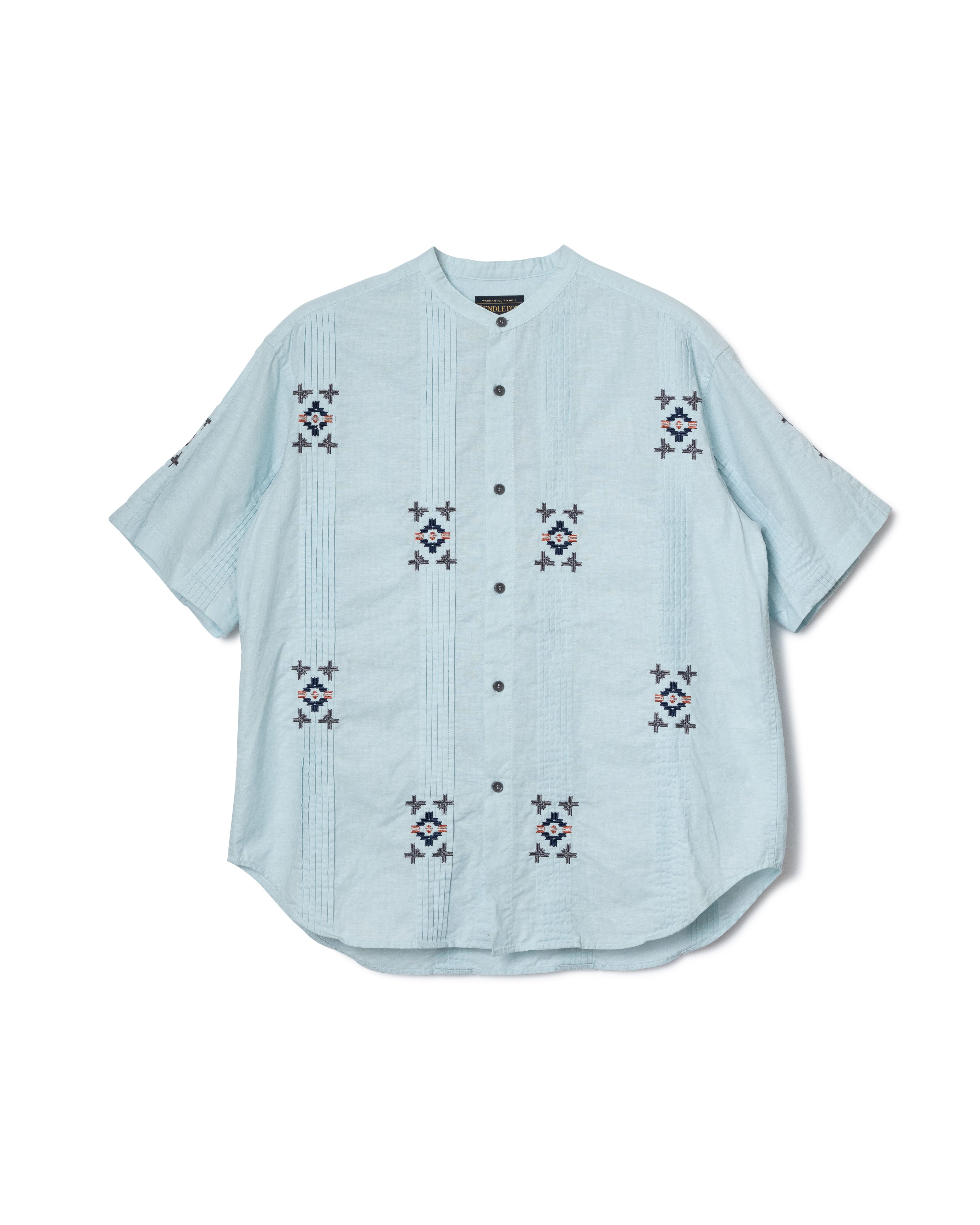 刺繍バンドカラー半袖シャツ - SAX – PENDLETON WOOLEN MILLS JAPAN