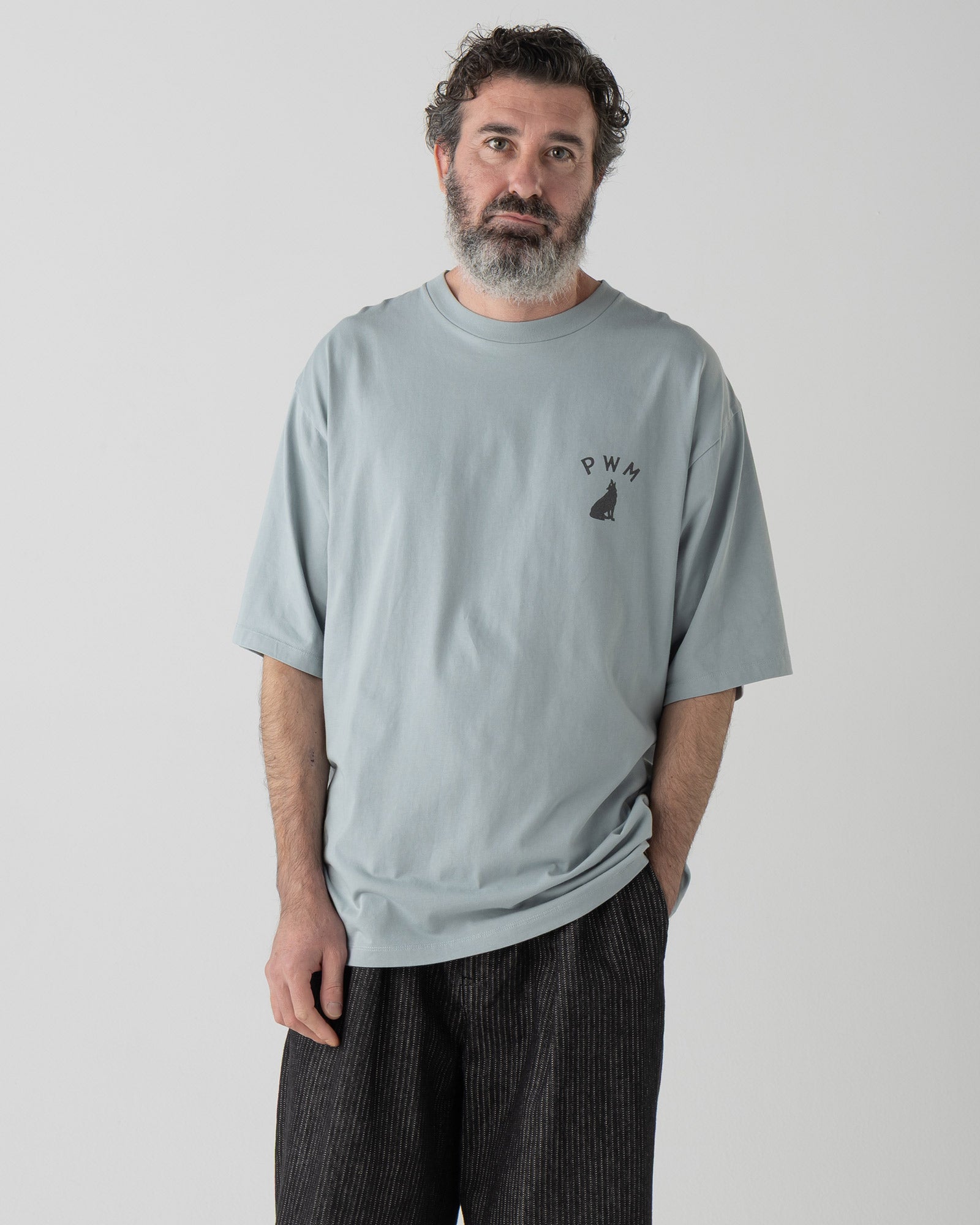 バックプリント・プレーティング天竺Tシャツ - SLATE BLUE【COYOTE