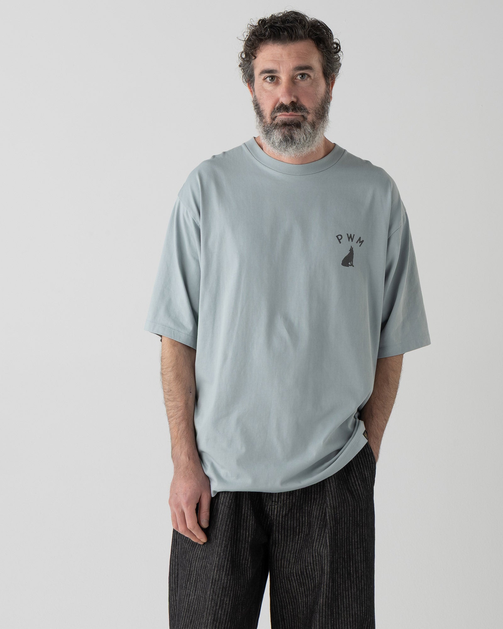 バックプリント・プレーティング天竺Tシャツ - SLATE BLUE【COYOTE