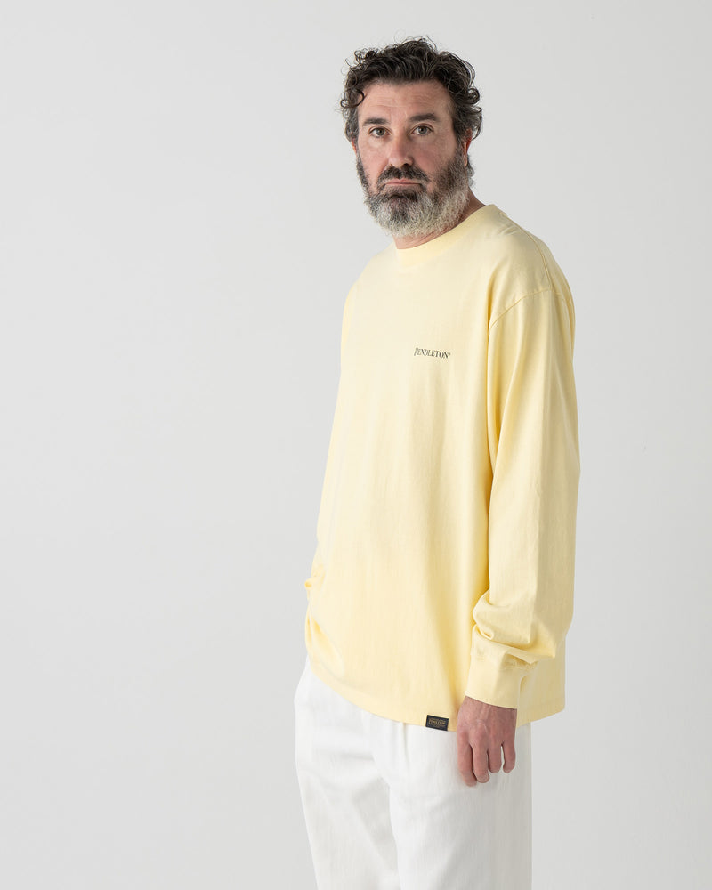 バックプリントコットン L/S Tシャツ - YELLOW【PRARIERUSH HOUR】