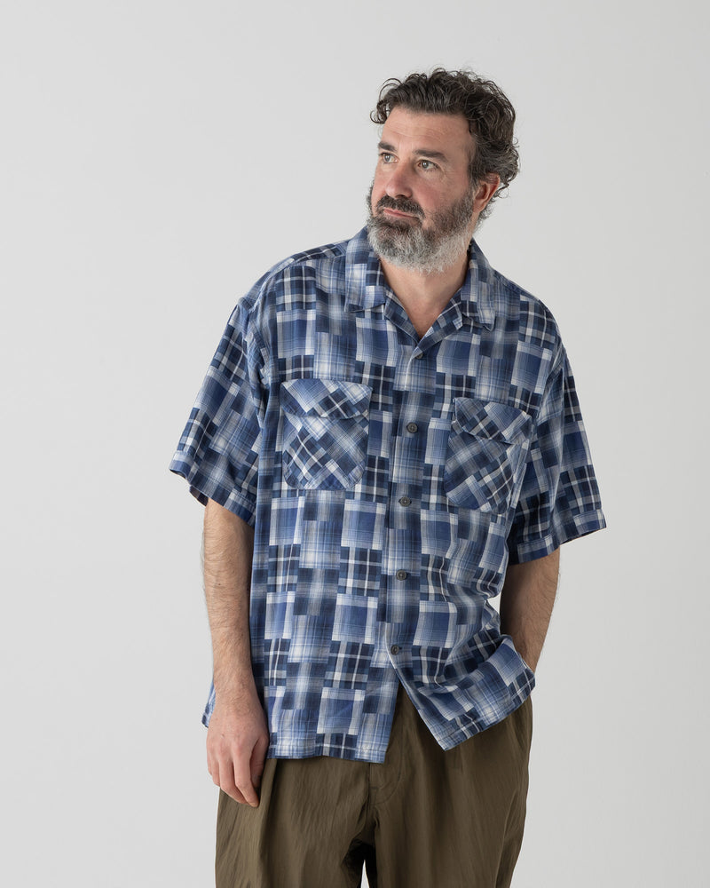 オープンカラー チェック S/Sシャツ - INDIGO