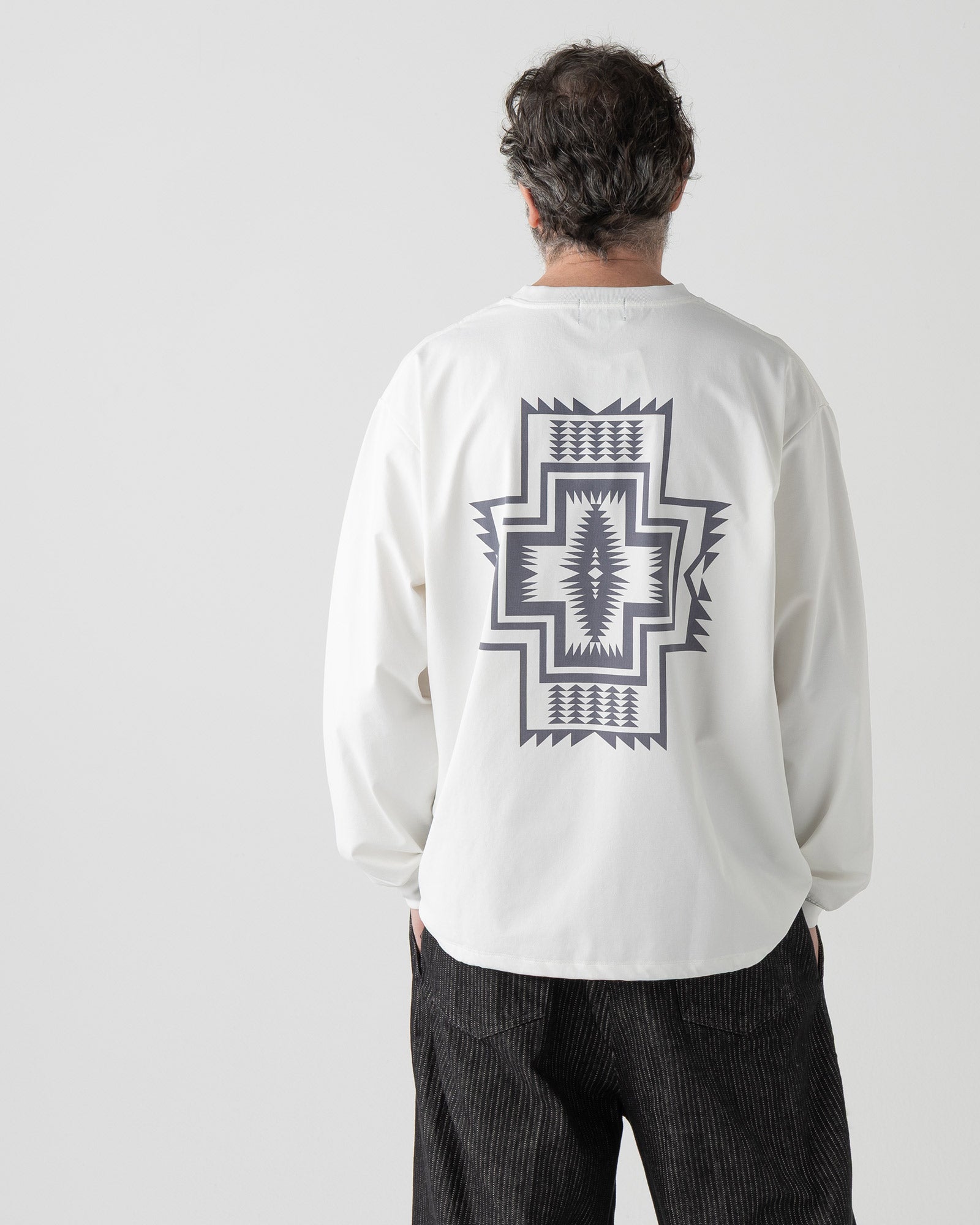速乾バックプリント L/S Tシャツ - O.WHITE【HARDING STAR