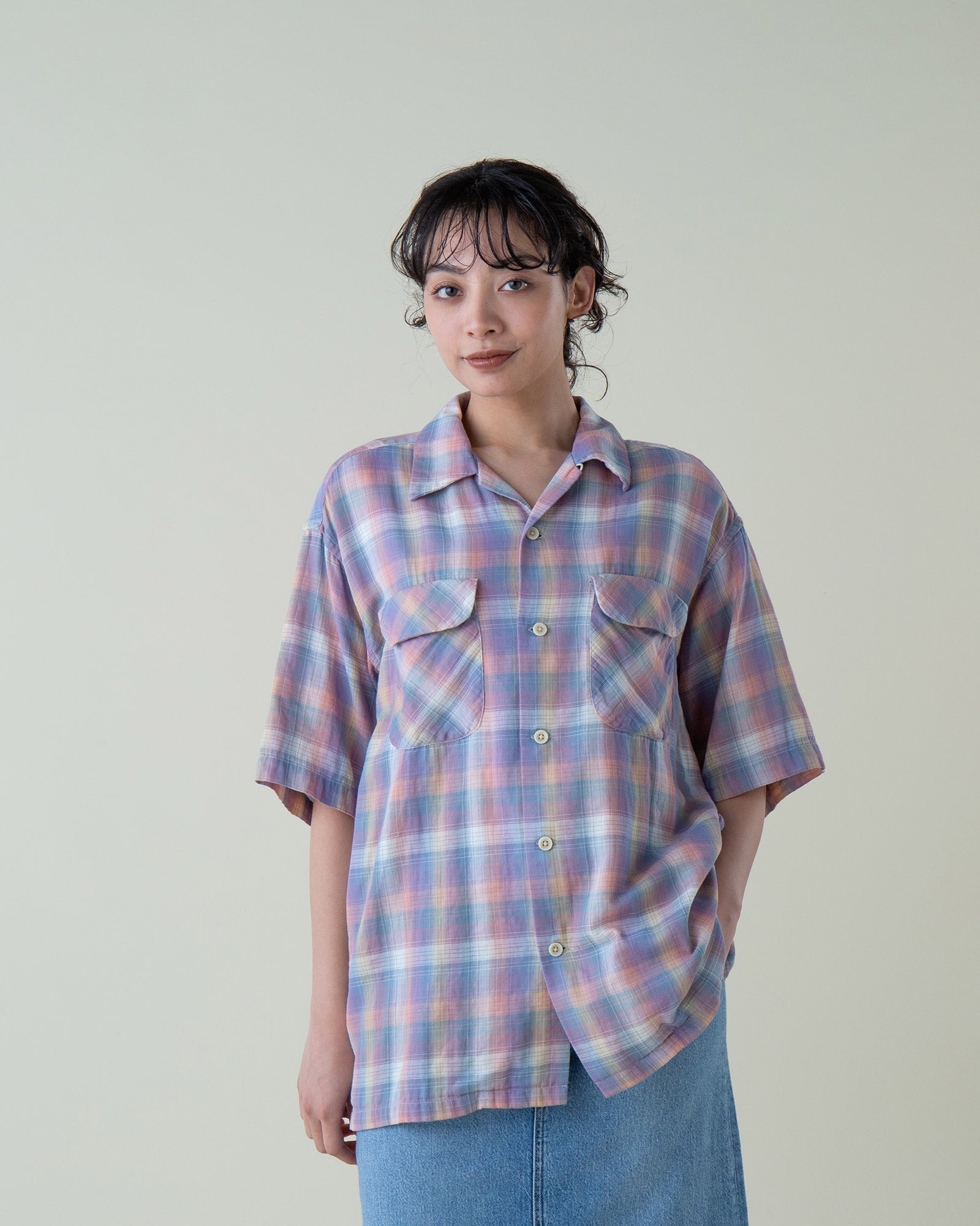 50s ペンドルトン　オープンカラーシャツ 50s PENDLETONペンドルトン チェック ウール オープンカラーシャツ L