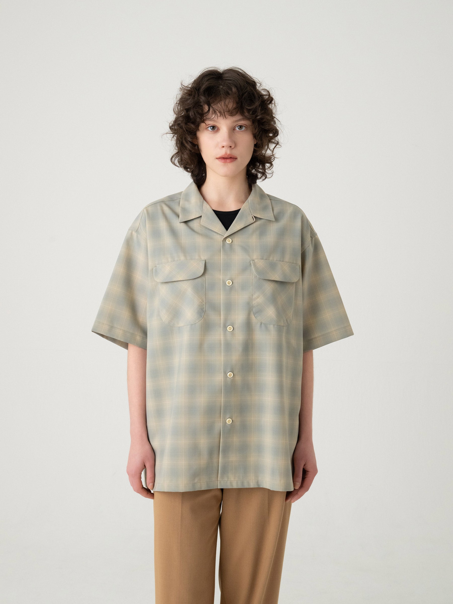 オープンカラー・シャツ・S/S - SAGE/ECRU