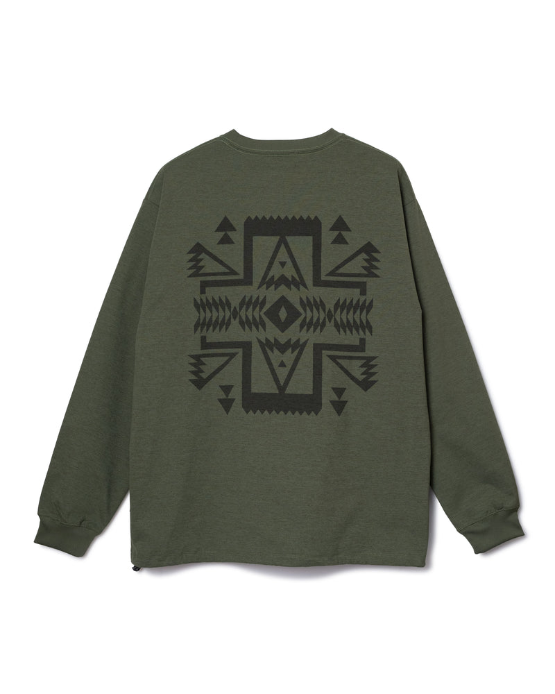 速乾バックプリント L/S Tシャツ - KHAKI【PONDEROSA】