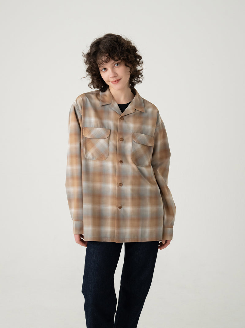 オープンカラー・シャツ - BEIGE/GRAY