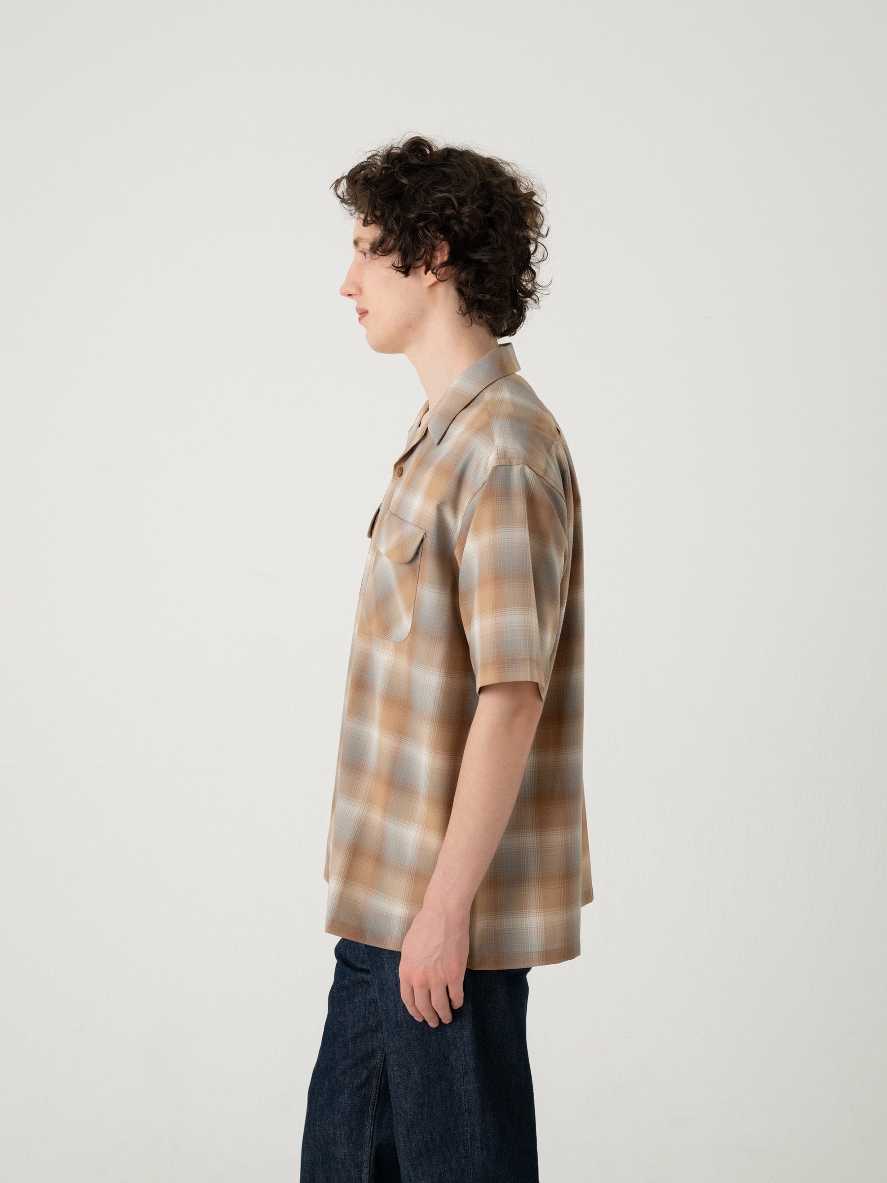 オフスケールウール S/Sシャツ - BEIGE/GRAY / 半袖シャツ ショート