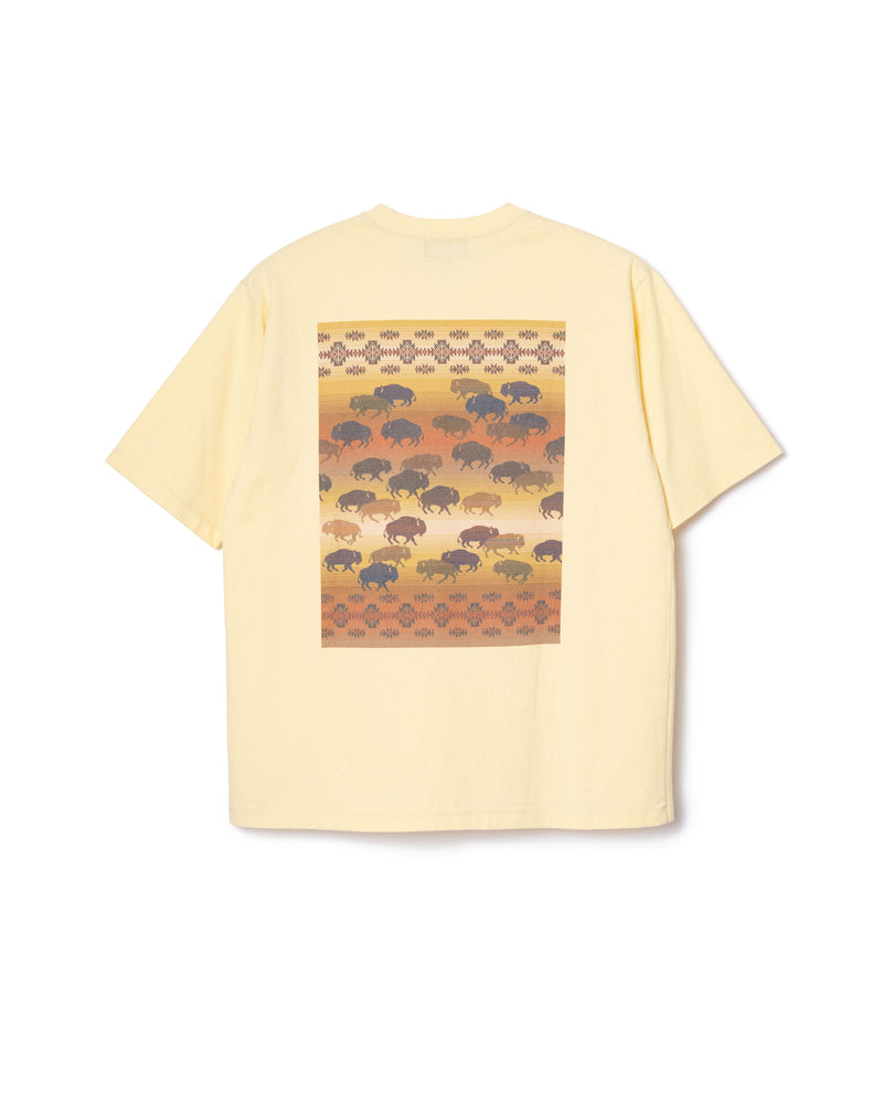 バックプリント コットンTシャツ - YELLOW【PRARIERUSH HOUR】