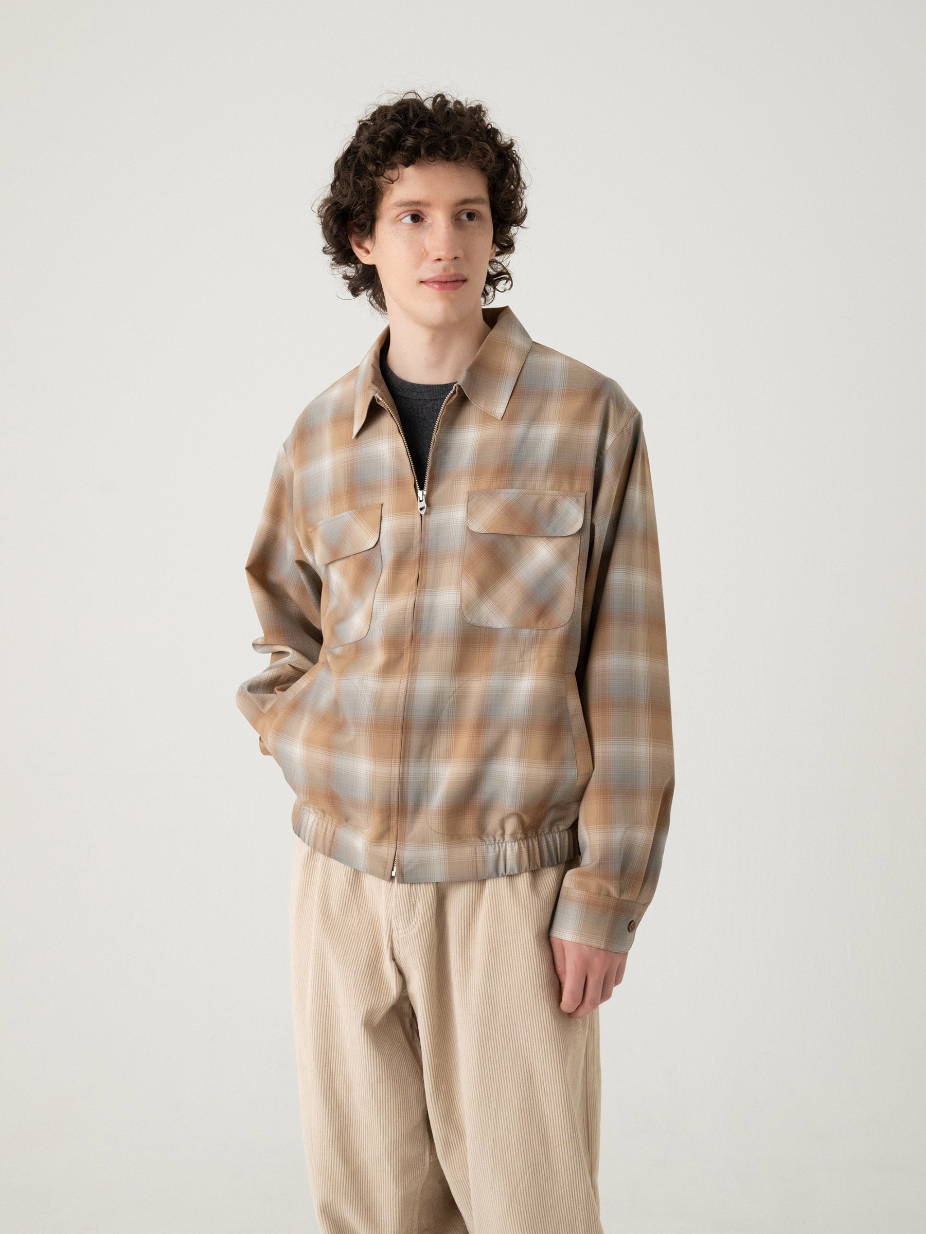 オフスケール ジップアップ チェックジャケット - BEIGE/GRAY