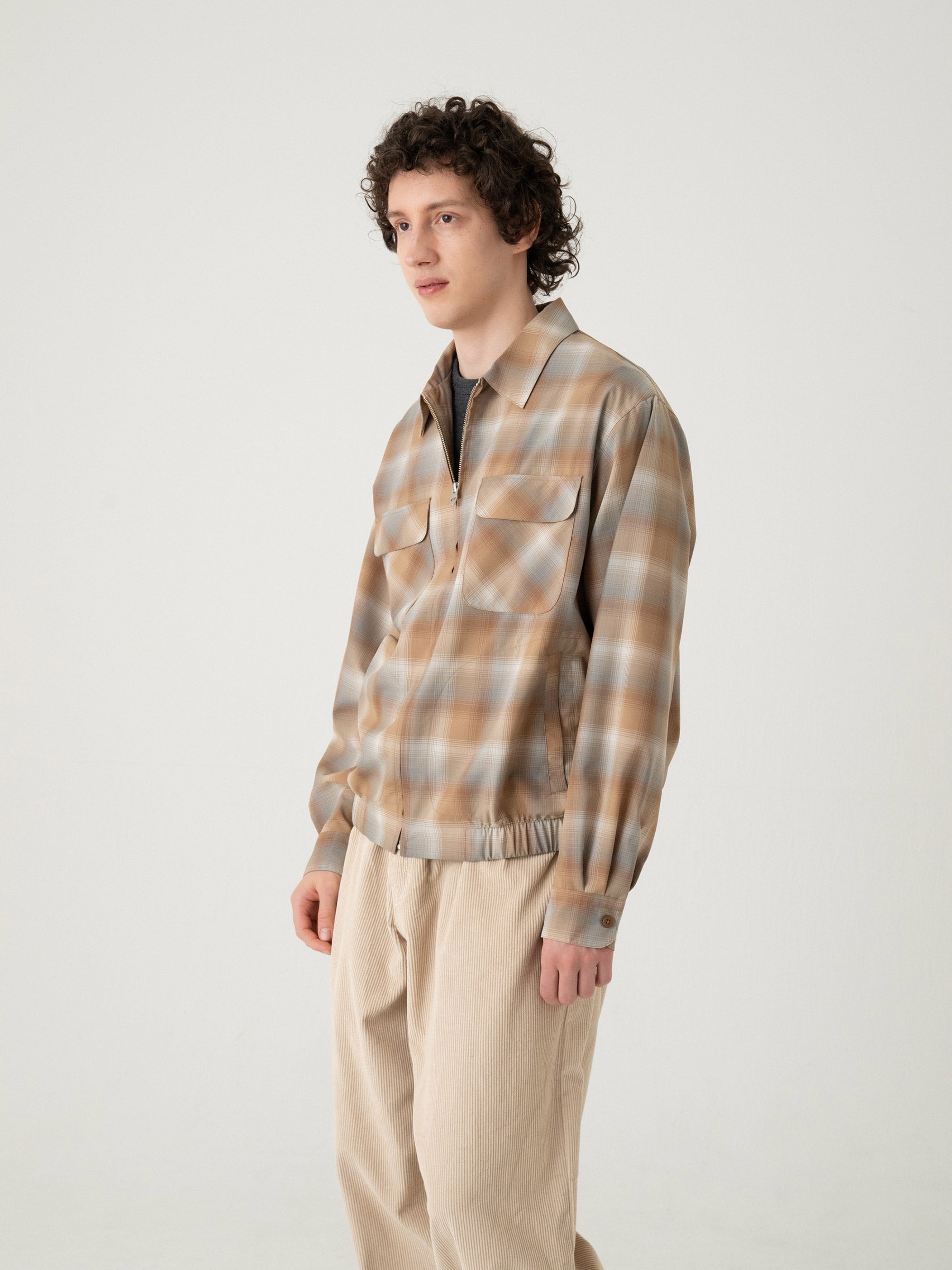 オフスケール ジップアップ チェックジャケット - BEIGE/GRAY