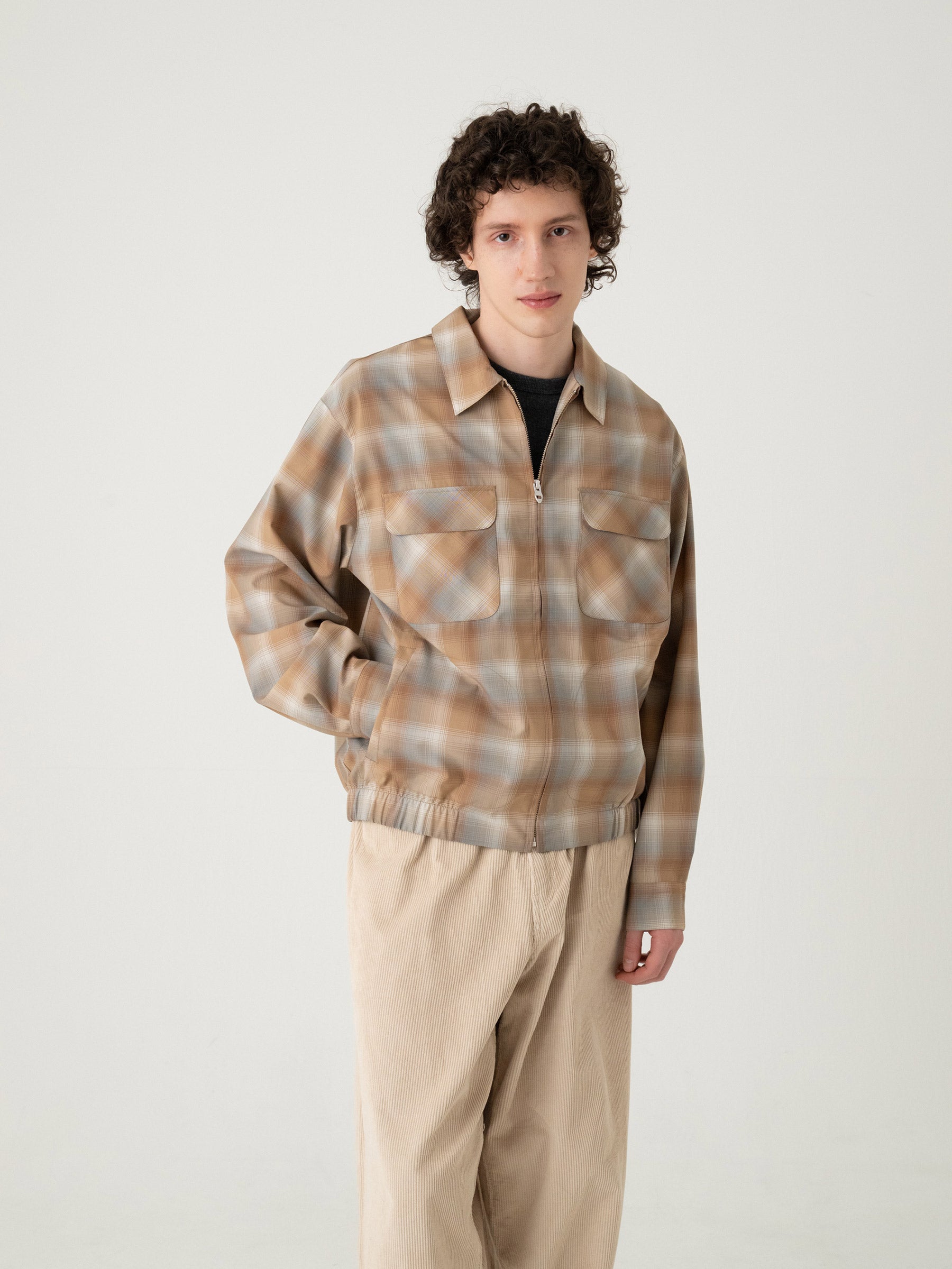 チェック ジップジャケット - BEIGE/GRAY – PENDLETON WOOLEN MILLS