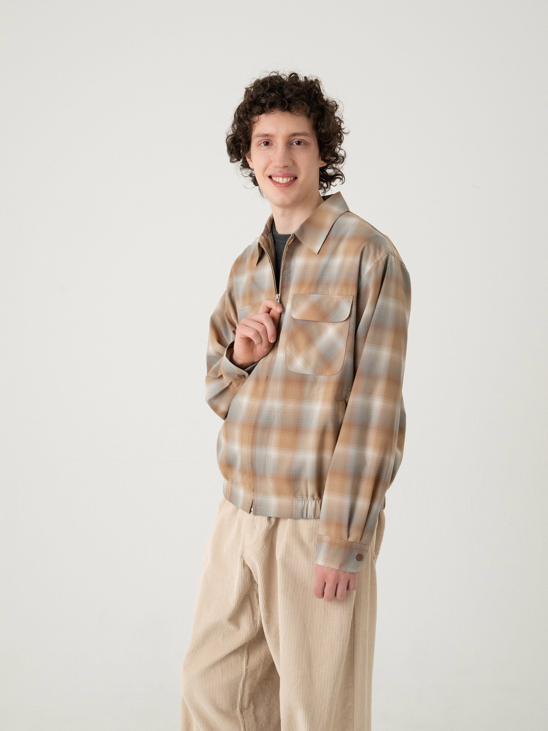 チェック ジップジャケット - BEIGE/GRAY – PENDLETON WOOLEN MILLS