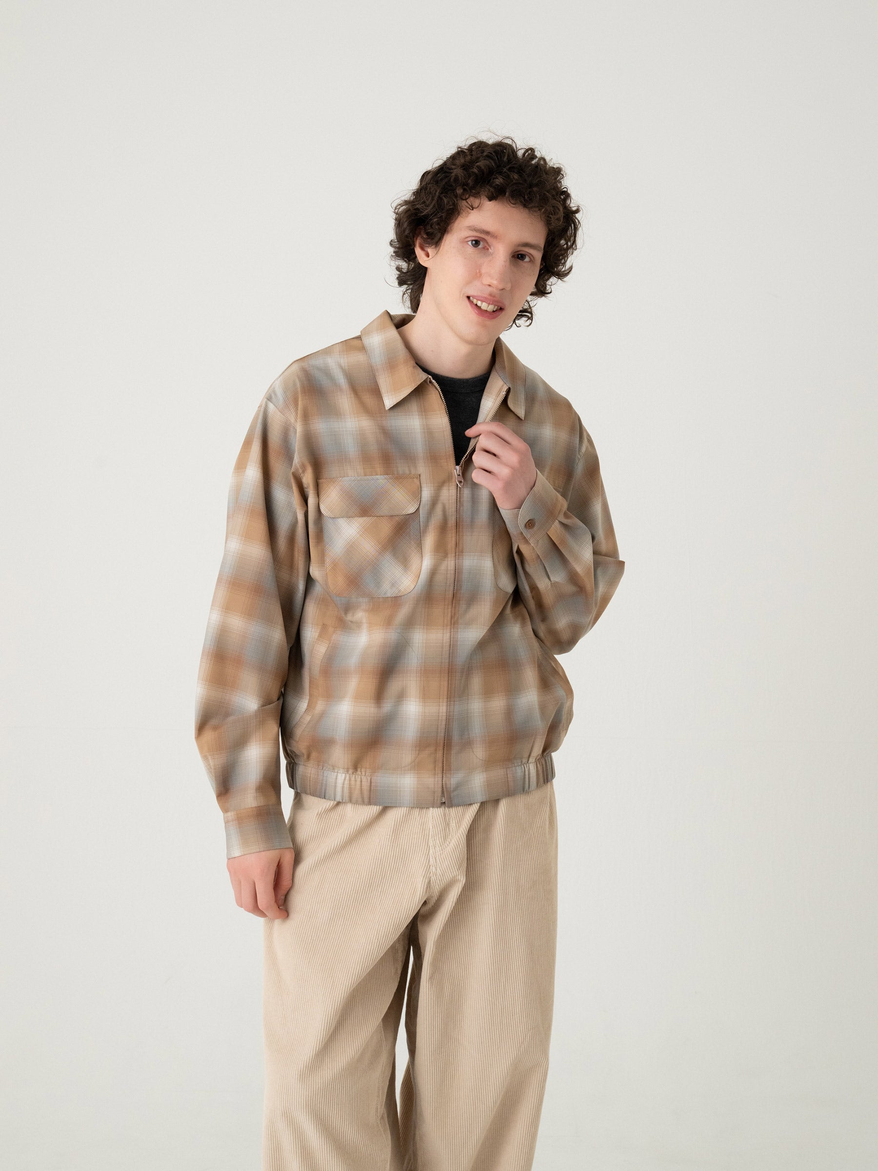 チェック ジップジャケット - BEIGE/GRAY – PENDLETON WOOLEN MILLS