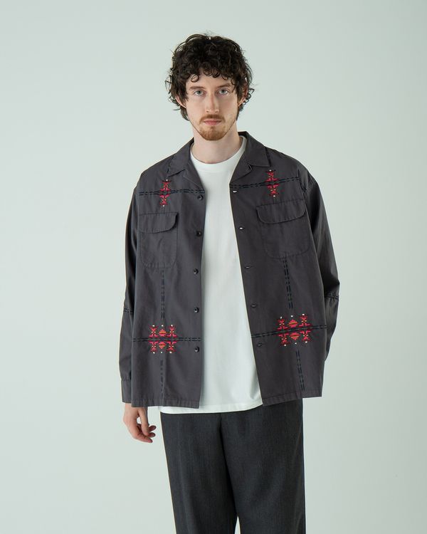 ガーメントダイ・EMB・オープンカラーシャツ