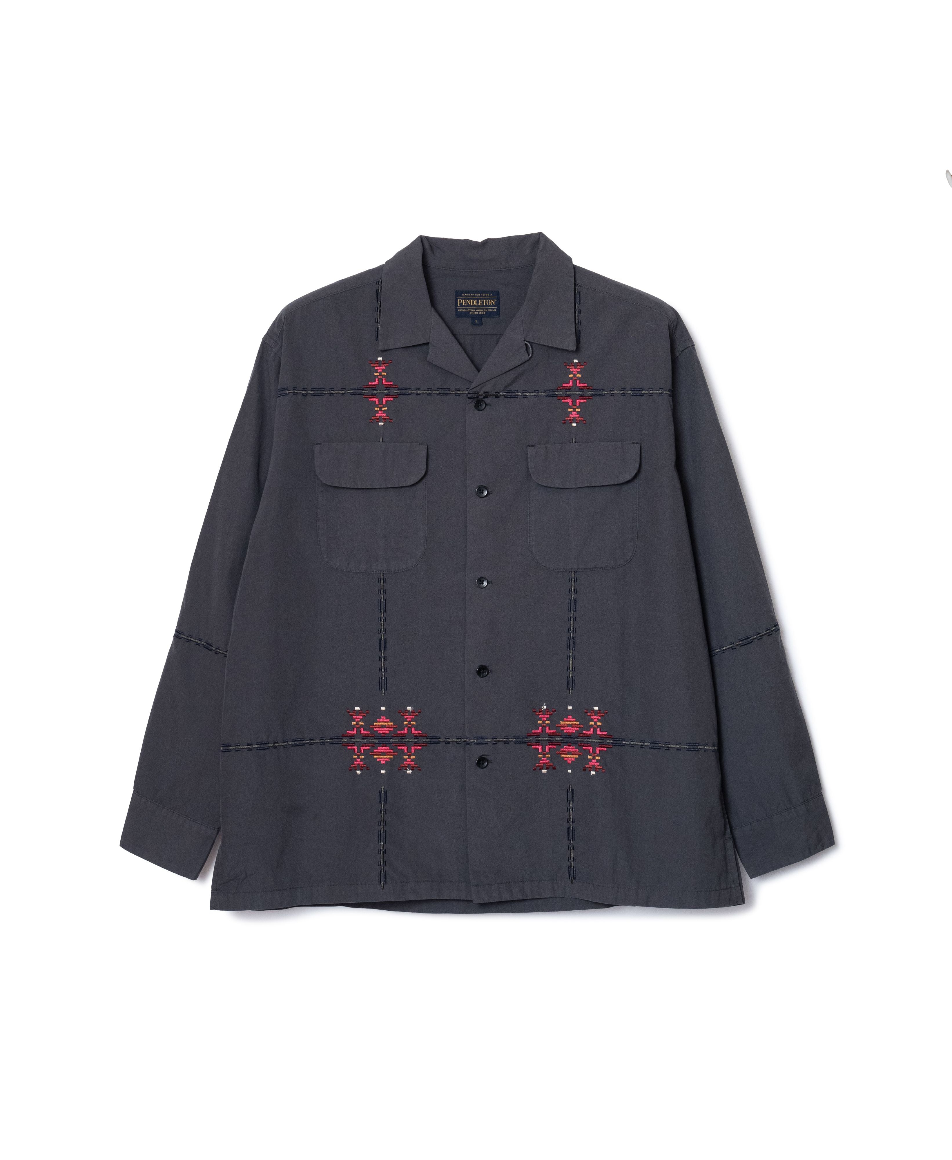 ガーメントダイ・EMB・オープンカラーシャツ