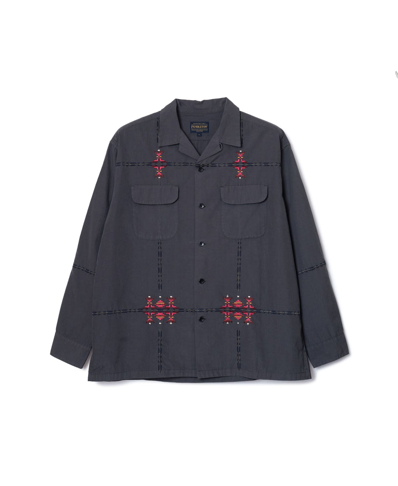 ガーメントダイ・EMB・オープンカラーシャツ