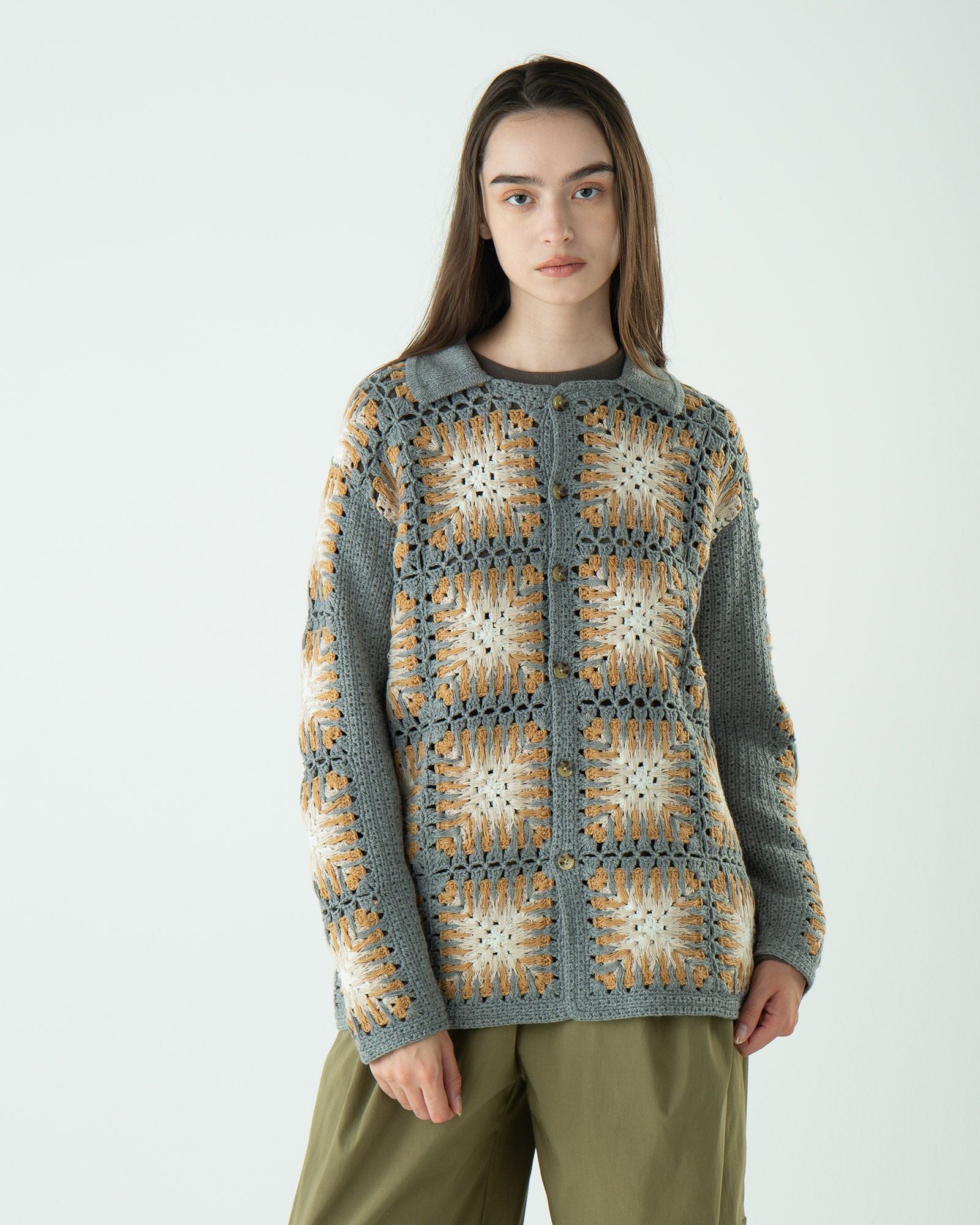 クロシェット・ポロカーディガン