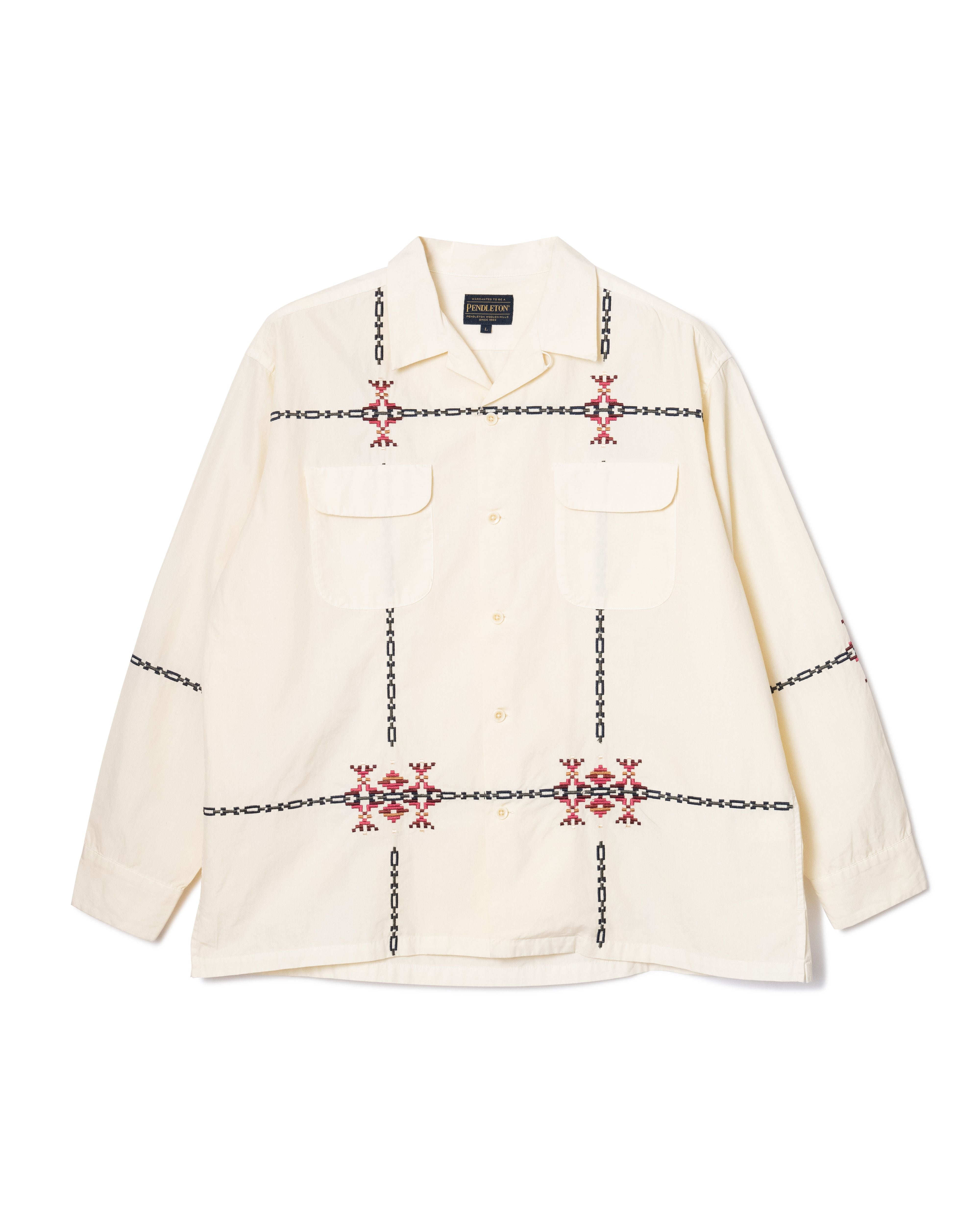 ガーメントダイ・EMB・オープンカラーシャツ