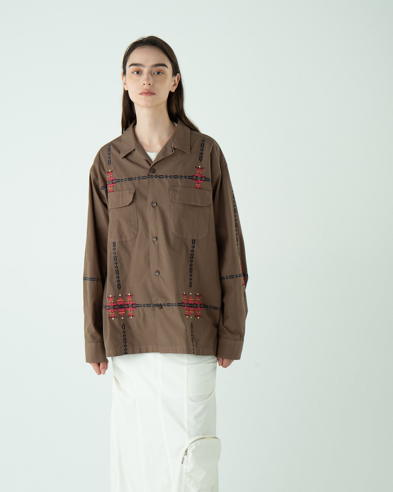 ガーメントダイ・EMB・オープンカラーシャツ